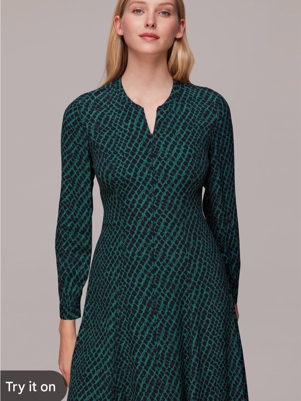 Whistles Green Brushed Geo Print Midi Dress